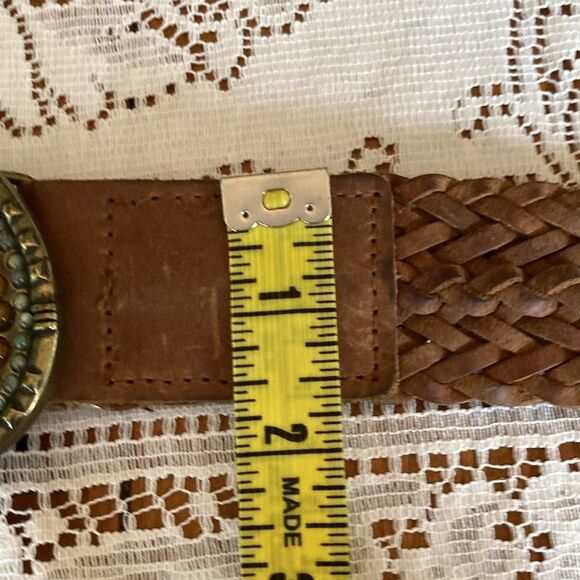 Woven Brown Leather Belt with Beaded Statement Buckle main image 14